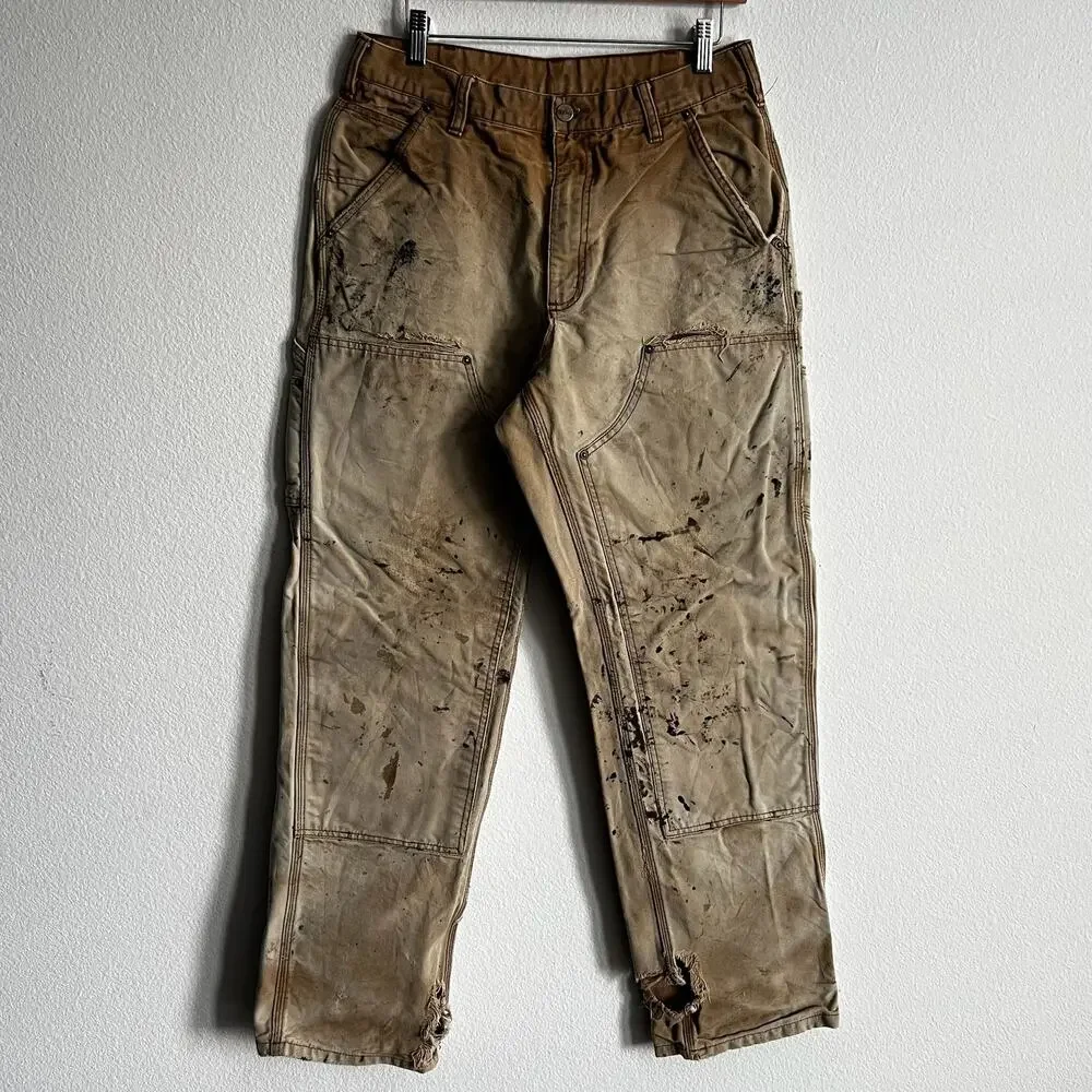 Carhartt B136 BRN faded brown double knee work wear carpenter pants